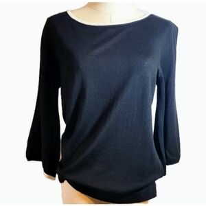 Talbots Sweater Slit Sleeves 100% Merino Wool Knit Sweater Pullover Size S Black